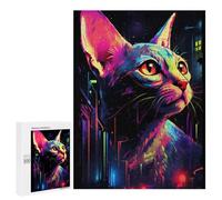 500 PCS Jigsaws for Teenagerss Neon Cat Cityscape Adult Jigsaw Puzzle Toy Wall Decor Precision Cutting Great Gift for Gaming 500 PCS