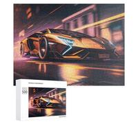 500 PCS Jigsaws for Teenagerss Neon Future Supercar Drive -1 Adult Jigsaw Puzzle Toy Wall Decor Precision Cutting Great Gift for Gaming 500 PCS