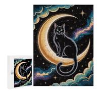 500 PCS Jigsaws for Teenagerss Puzzle Black Cat on Crescent Moon Teenagers Puzzles Toy Wall Decor Perfect Decoration Unique Gifts for Birthday And Christmas 500 PCS