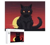 500 PCS Jigsaws for Teenagerss Puzzle Black Cat with Fiery Eyes Puzzle for Adults Hands-on Game Difficult Hard Parent-child Interaction 500 PCS