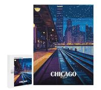 500 PCS Jigsaws for Teenagerss Puzzle Chicago Cityscape at Night Teenagers Puzzles Toy Wall Decor Perfect Decoration Unique Gifts for Birthday And Christmas 500 PCS