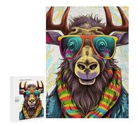 500 PCS Jigsaws for Teenagerss Puzzle Colorful Moose with Sunglasses Puzzle for Adults Hands-on Game Difficult Hard Parent-child Interaction 500 PCS