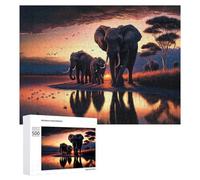500 PCS Jigsaws for Teenagerss Puzzle Elephant Family at Sunset Puzzle for Adults Hands-on Game Difficult Hard Parent-child Interaction 500 PCS