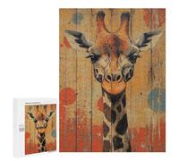 500 PCS Jigsaws for Teenagerss Puzzle Giraffe Portrait on Wood Panel Whimsical Wildlife Art Puzzle for Adults Family Games A Work of Art Parent-child Interaction 500 PCS