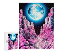 500 PCS Jigsaws for Teenagerss Puzzle Neon Mountains Under A Full Moon Adult Jigsaw Puzzle Relaxing Games Pattern Assembly Parent-child Interaction 500 PCS