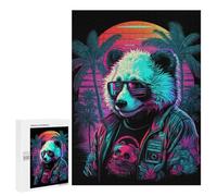 500 PCS Jigsaws for Teenagerss Puzzle Neon Panda Sunset Palm Trees Puzzle for Adults Hands-on Game Difficult Hard Parent-child Interaction 500 PCS