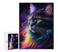 500 PCS Jigsaws for Teenagerss Puzzle Rainbow Whiskered Cat Adult Jigsaw Puzzle Relaxing Games Pattern Assembly Parent-child Interaction 500 PCS
