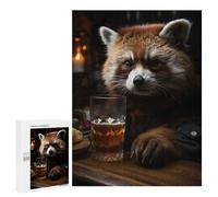 500 PCS Jigsaws for Teenagerss Puzzle Red Racoon Drinking Beer Puzzle for Adults Family Games A Work of Art Parent-child Interaction 500 PCS