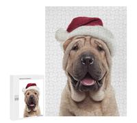 500 PCS Jigsaws for Teenagerss Puzzle Shar Pei Dog Wearing Santa Hat Jigsaws for Adults Hands-on Game Pattern Assembly Unique Gifts for Birthday And Christmas 500 PCS