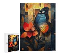 500 PCS Jigsaws for Teenagerss Puzzle Stained Glass Butterfly on A Vibrant Flower Adult Puzzles Relaxing Games Enhance Memory Parent-child Interaction 500 PCS