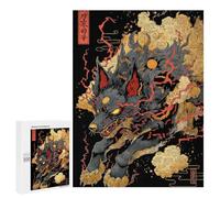 500 PCS Jigsaws for Teenagerss Puzzle Stylized Wolf Illustration with Japanese Elements Adult Puzzles Relaxing Games Enhance Memory Parent-child Interaction 500 PCS