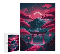 500 PCS Jigsaws for Teenagerss Puzzle Torii Gate Under A Pink Moon Adult Jigsaw Puzzle Relaxing Games Pattern Assembly Parent-child Interaction 500 PCS