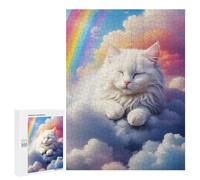 500 PCS Jigsaws for Teenagerss Puzzle White Cat Sleeping Clouds Adult Puzzles Relaxing Games Enhance Memory Parent-child Interaction 500 PCS