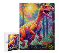 500 PCS Jigsaws for Teenagerss Rainbow Dinosaur in Fantasy Forest Jigsaw Puzzle Relaxing Games Difficult Challenge Challenging To Complete 500 PCS