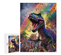 500 PCS Jigsaws for Teenagerss Rainbow Dinosaur Party Jigsaw Puzzle Relaxing Games Difficult Challenge Challenging To Complete 500 PCS