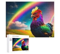 500 PCS Jigsaws for Teenagerss Rainbow Rooster in Field Jigsaw Puzzle Relaxing Games Difficult Challenge Challenging To Complete 500 PCS