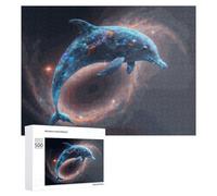 500 PCS Jigsaws for Teenagerss Whimsical Dolphin in Cosmic Light Puzzle for Adults Relaxing Games Enhance Memory Gifts for Friends And Family 500 PCS