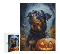 500 PCS Jigsaws Halloween Rottweiler Pumpkin Art Jigsaws for Adults Puzzle Hand Speed Race Help The Brain Exercise Beautiful Design Game 500 PCS
