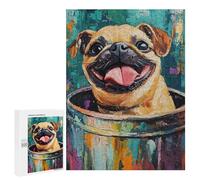 500 PCS Jigsaws Happy Pug in Bucket Painting Jigsaws for Adults Puzzle Hand Speed Race Help The Brain Exercise Beautiful Design Game 500 PCS