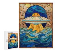 500 PCS Jigsaws Stained Glass UFO Scene Jigsaws for Adults Puzzle Hand Speed Race Help The Brain Exercise Beautiful Design Game 500 PCS