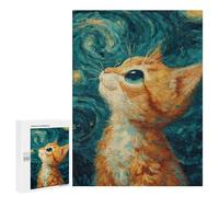500 PCS Jigsaws Starry Night Cat Painting -1 Jigsaws for Adults Puzzle Hand Speed Race Help The Brain Exercise Beautiful Design Game 500 PCS