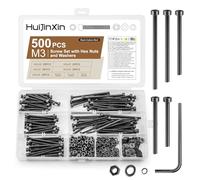 500 Pcs M3 Screws Set, Assorted Nuts and Bolts Set, Hex Socket Head Cap Screws Bolts and Nuts Sets, Black Hex Socket Cap Head Machine Screw Assortment with Lock & Flat Washers (500, black, M3)