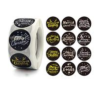 500 pcs Merry Christmas Stickers Seals Labels,12 Designs Golden Font, Assorted Holiday Theme Roll Sticker for Party Favors Supplies,Great for Kid As Christmas Reward or Gift - 1x1inch