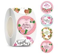 500 Pcs Mothers Day Stickers, Decorative Happy Mothers Day Stickers, Multiple Styles Floral Sticky Labels for Gift Wrap Envelope Party Favors Decorations (Color, 1 Roll)