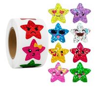 500 Pcs Multicolor Smiling Star Stickers,1 Inch Small Star Stickers Roll Self Adhesive Glitter Sparkly Foil Holographic for School Reward Decor Crafts Supplie Teaching (8 Colors)