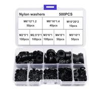 500 Pcs Nylon Flat Washers, Black Spacer Washers Set for Screws Bolts, Durable Plastic Washers Assortment for Mechanical Plumbing Repair, M2/M2.5/M3/M4/M5/M6/M8/M10