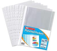 500 Pcs Punched Pockets A4 Clear 45 Micron Strong Plastic Wallet Sleeves, Top Opening Poly Punch Pockets for a4 Ring Binder Folders Paper Work Organiser