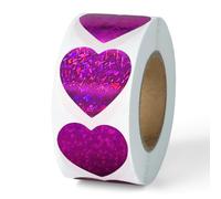 500 PCS Purple Laser Heart Sticker, 1" Love Shape Labels, Self-Adhesive Heart Stickers for Mother’s Day, Valentine's Day, Envelopes, Wedding, Crafting, Scrapbooking, Gift, Award Charts