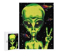 500 PCS Puzzle For Adults Alien Peace Sign Space Art Jigsaw for Adults Relax Games Staycation Kill Time Deal As Gifts for The Whole Family 500 PCS