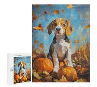 500 PCS Puzzle For Adults Beagle Puppy with Pumpkins Painting Fall Dog Portrait Jigsaws for Adults Puzzle Improve Memory Wishlist with Santa Claus Stress Reduction Gifts 500 PCS