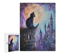 500 PCS Puzzle For Adults Black Cat Castle Moon Night Puzzle For Teenagers Analysis And Logic Help The Brain Exercise Deal As Gifts for The Whole Family 500 PCS