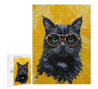 500 PCS Puzzle For Adults Black Cat with Glasses Painting Jigsaws for Adults Relax Games Pattern Assembly Deal As Gifts for The Whole Family 500 PCS
