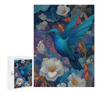 500 PCS Puzzle For Adults Blue Hummingbird in Flowers -1 Puzzle For Teenagers Analysis And Logic Help The Brain Exercise Deal As Gifts for The Whole Family 500 PCS