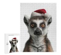 500 PCS Puzzle For Adults Christmas Lemur with Santa Hat Jigsaw for Adults Relax Games Staycation Kill Time Deal As Gifts for The Whole Family 500 PCS