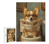 500 PCS Puzzle For Adults Corgi Reading Newspaper on Toilet-2 Puzzle For Teenagers Analysis And Logic Help The Brain Exercise Deal As Gifts for The Whole Family 500 PCS