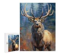 500 PCS Puzzle For Adults Elk in Forest Painting-1 Puzzle For Teenagers Analysis And Logic Help The Brain Exercise Deal As Gifts for The Whole Family 500 PCS