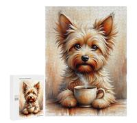 500 PCS Puzzle for Adults Fluffy Yorkie with Steamy Cup Puzzle For Teenagerss Improve Memory Fun Activities at Home Stress Reduction Gifts 500 PCS