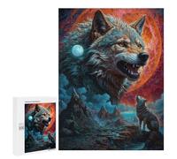 500 PCS Puzzle For Adults Full Moon Lone Wolf Snarls Jigsaw for Adults Relax Games Staycation Kill Time Deal As Gifts for The Whole Family 500 PCS