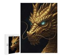 500 PCS Puzzle For Adults Golden Dragon Head with Blue Eyes Jigsaws for Adults Puzzle Improve Memory Wishlist with Santa Claus Stress Reduction Gifts 500 PCS