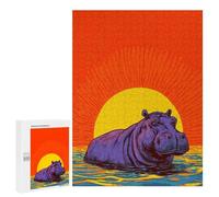 500 PCS Puzzle For Adults Hippos in Water Sunset Jigsaw Puzzles for Teenagers Staycation Kill Time Challenging To Complete Educational Family Game 500 PCS
