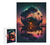 500 PCS Puzzle For Adults Island Retreat Under A Giant Moon -1 Adult Jigsaw Puzzle Anti-Stress Toys Enhance Memory Help The Brain Exercise 500 PCS