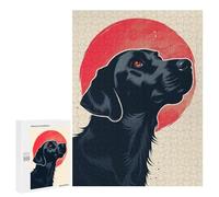 500 PCS Puzzle For Adults Loyal Black Dog Vector Portrait with Bold Red Sun Backdrop Jigsaws for Adults Relax Games Pattern Assembly Deal As Gifts for The Whole Family 500 PCS