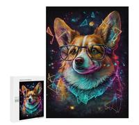 500 PCS Puzzle For Adults Neon Corgi Glasses Art Print -3 Jigsaws for Adults Puzzle Enhance Memory Fun Activities at Home for Is Ideal As A Gift 500 PCS