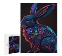 500 PCS Puzzle For Adults Neon Rabbit Art Print Jigsaws for Adults Puzzle Enhance Memory Fun Activities at Home for Is Ideal As A Gift 500 PCS