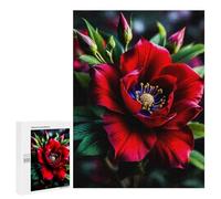 500 PCS Puzzle for Adults Red Flower with Blue Center Puzzle For Teenagerss Improve Memory Fun Activities at Home Stress Reduction Gifts 500 PCS