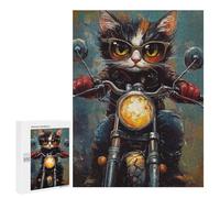 500 PCS Puzzle For Adults Rider Cat Biker Style -5 Puzzle For Teenagers Analysis And Logic Help The Brain Exercise Deal As Gifts for The Whole Family 500 PCS